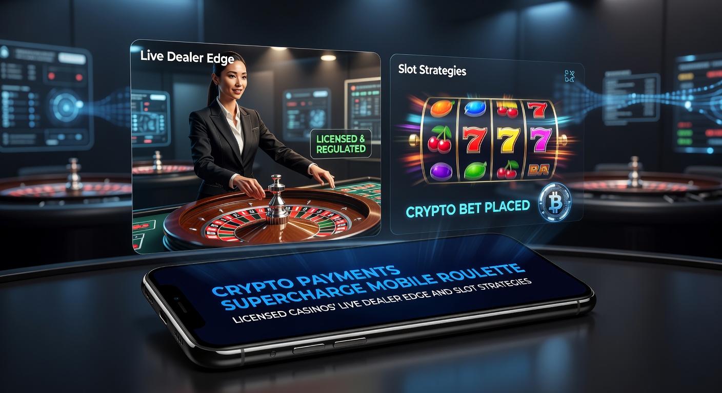 Live-Dealer am Roulette-Tisch mit Krypto-Symbolen und mobilen Bildschirmen, die den Vorteil lizenzierter Plattformen illustrieren